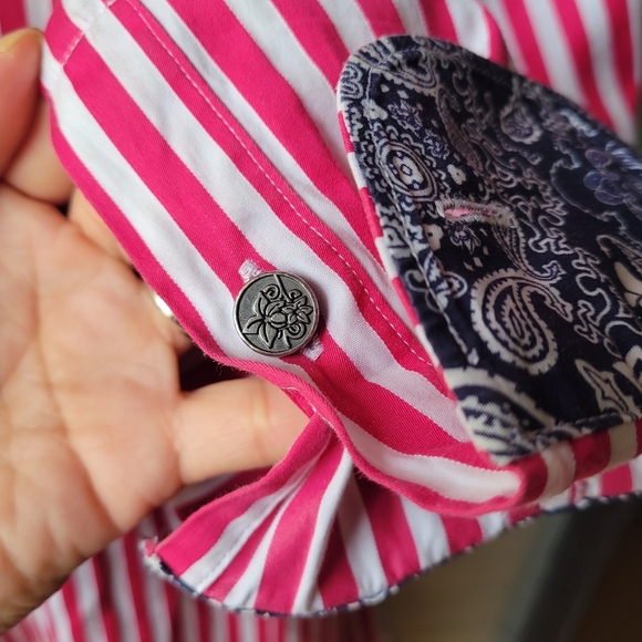 Stone Rose Shirt Men Small Pink Button Up Striped Logo Preppy Dress Shirt * - Picture 3 of 10